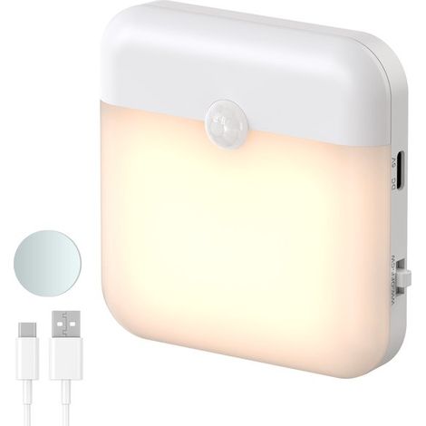 1 teiliges LED Nachtlicht mit Bewegungs und Dämmerungssensor, wiederaufladbar, batteriebetrieben, warmweiß, für Schlafzimmer, Treppenhaus, Kleide (1/4)