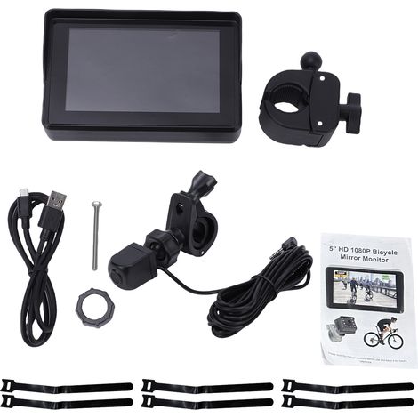 Rétroviseur vélo guidon, caméra recul 1080p moniteur 5", vision nocturne, 110°, 360° VTT route (1/5)