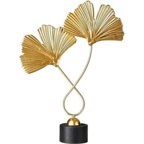 Ornements de Feuille de Ginkgo Doré en Fer avec 2 Feuilles et Base Sculpture de Table Moderne et Simple (1/5)