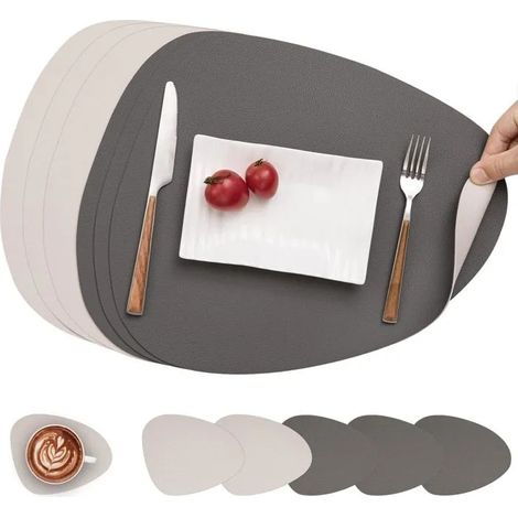 Myir JUN Set de Table et Dessous de Verre, antidérapant double face, lavable et imperméable, plastique (Gr - Cendre Blanche Lot de 6 (1/5)