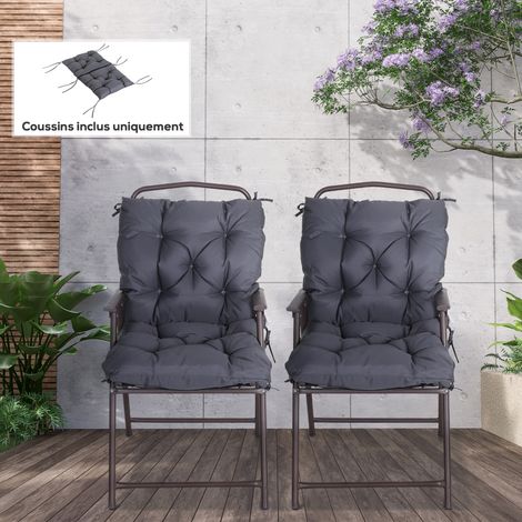 Set di 2 cuscini per sedie da esterno Outsunny, con lacci, ideali per giardino, patio o balcone, 98 x 50 x 8 cm, colore grigio.