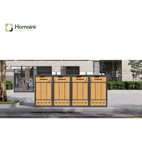 HOMAIRE Boîte à poubelles avec ventilation, compartiments de rangement, verrouillable et deux portes pour quatre poubelles (120-240 litres) (1/5)