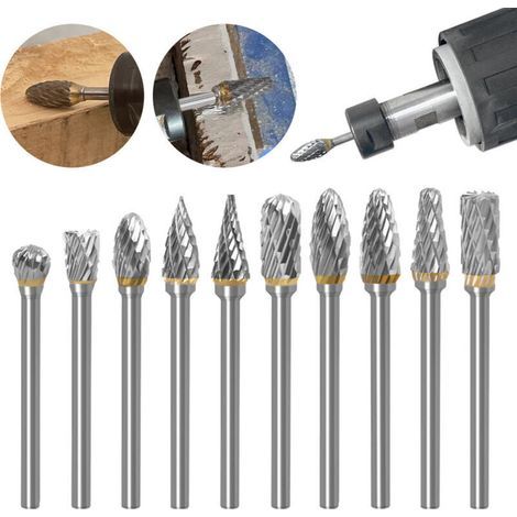 10Pcs Fraise Metal pour Fraiseuse ble Coupe de Tungstène Fraises Rotatives Fraise Meuleuse Droite pour Outils Rotatifs Traitement Meulage Gravure Polissage (1/4)