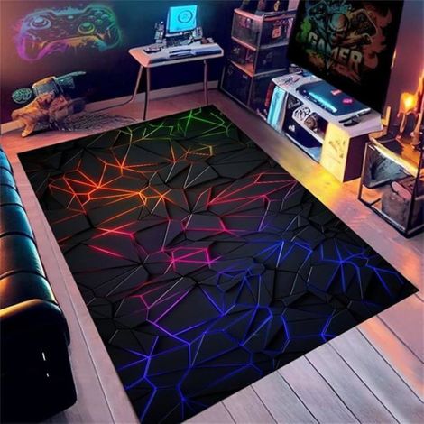 Tapis Chambre Ado Adulte Enfant Tapis Gamer Sol Deco Chambre Gaming Garcon Motif 50 x 80 cm (Rectangulaire)Rouge Bleu (1/5)