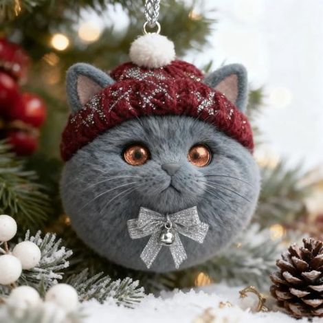 Pendentif Chat Fête - Acrylique 2D - Décoration Suspendue pour Arbre de Noël ou Sac - Lot de 1 (1/5)