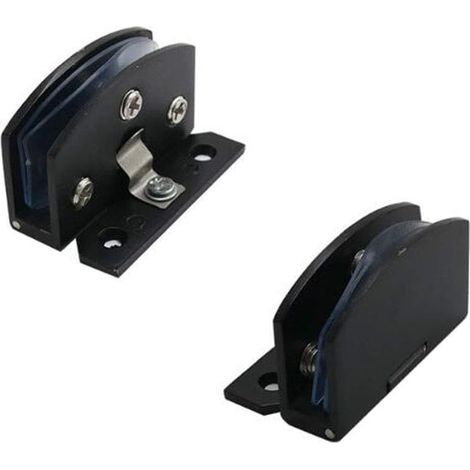 AIDUCHO [2 piezas] Bisagra para vitrina de puerta de cristal, abrazadera para baño, vitrina de puerta de cristal sin marco, abrazadera para vitrina, bisagra de 90 grados (negra) (1/5)