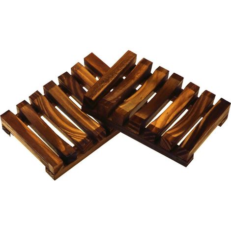 Porte-savon LIVABLE pour douche/baignoire (2 pièces) Porte-savon en bois fait main Porte-savon pour lavabo Boîte à savon en bambou naturel pour savon et éponges (1/5)