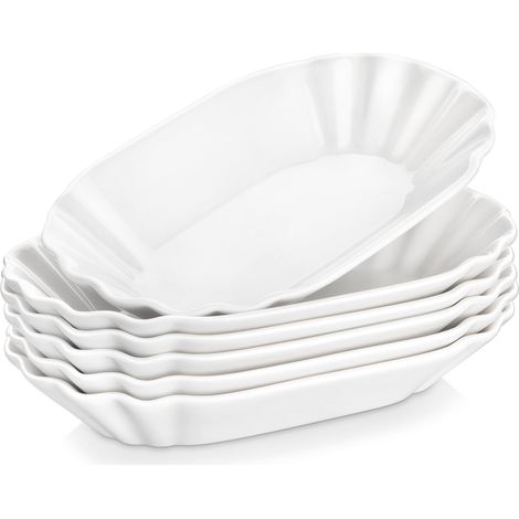 Lot de 6 Bols à Tapas et Sauces, Assiettes à Apéritif Rectangulaires en Porcelaine, 19,8 x 12 cm, Assiette de Frites, Compatible Lave-vaisselle et Micro-ondes, Blanc