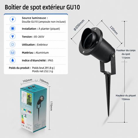 Boîtier de spot extérieur sur piquet GU10 bord plat gu10 réf 0759 10 × 10 × 10 cm 100 g – Livraison gratuite