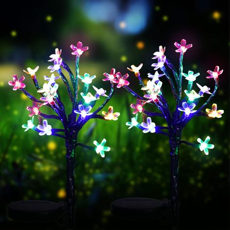 pezzi di luci solari a forma di fiore con 20 luci a LED multicolori a forma di fiore di ciliegio, luci a energia solare impermeabili per la decorazione di giardini, cortili, patio e prati. (1/5)