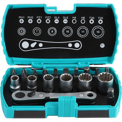 Mini llave de carraca 18 en 1 de 1/4 de pulgada, juego de puntas de destornillador, herramienta multifuncional para reparación de automóviles -Crezuo