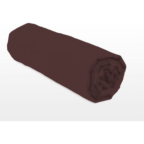Drap housse uni coton 57 fils chocolat 140x190 cm bonnet 25cm