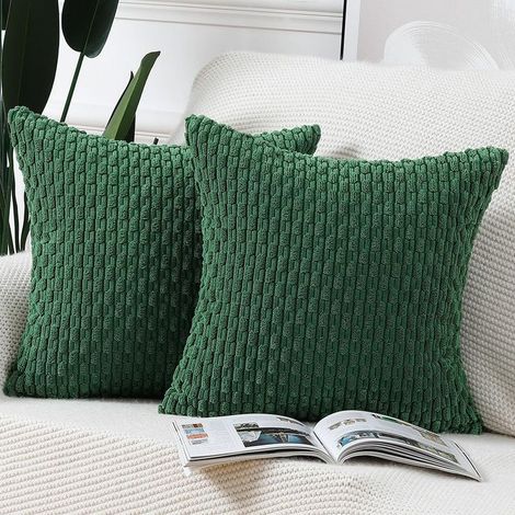 Set mit 2 gestreiften Boho-Kissenbezügen aus Cord, weiche Dekokissenbezüge für Sofa und Schlafzimmer, Grün, 40 x 40 cm