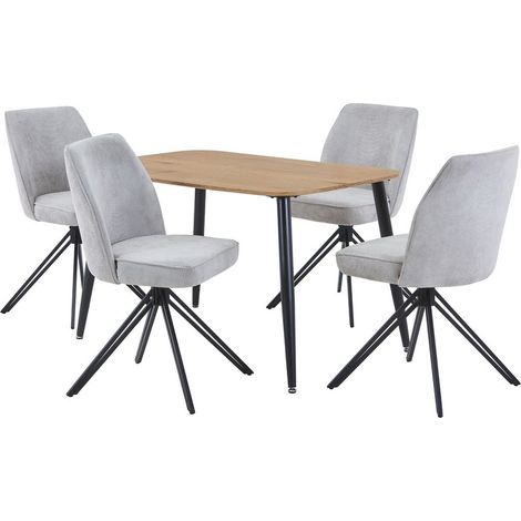 Aspen Light Oak Rectangular Table & 4 Light Grey Swivel Dining Chairs - MDF/Metal/Fabric - L69 x W46 x H92 cm