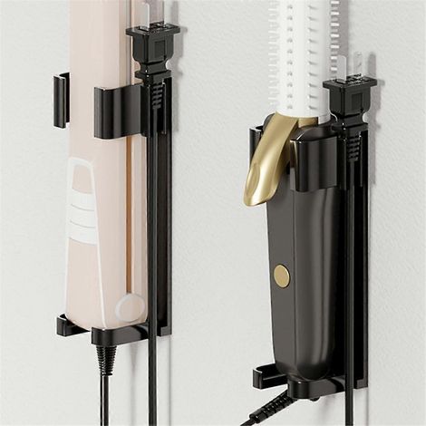Support mural en aluminium pour fer à friser, avec rangement et organisateur, compatible avec différents fers à friser, gris - FFY (1/4)