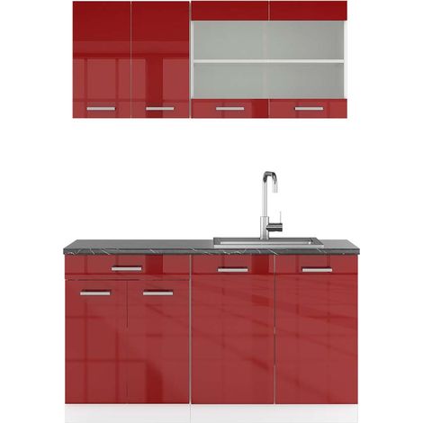 Cucina monoblocco R-Line, Bordeaux lucido/bianco, 140 cm , PL Antracite, Vicco