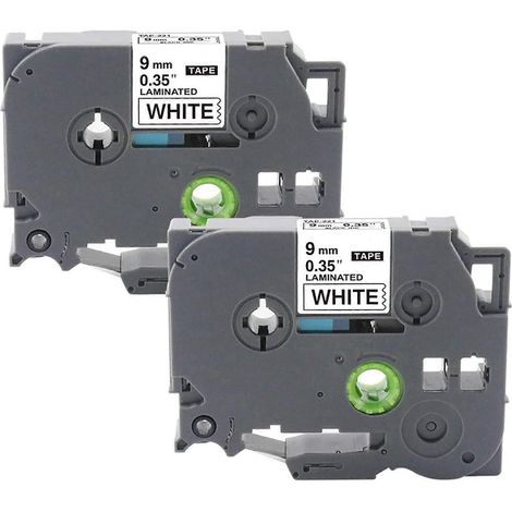 Ruban d'étiquettes TZe 221 PTH110, ruban d'étiquettes laminé blanc de 9 mm (0,35 pouce), pour imprimantes d'étiquettes Brother P-Press, 4 rouleaux par paquet. (1/4)