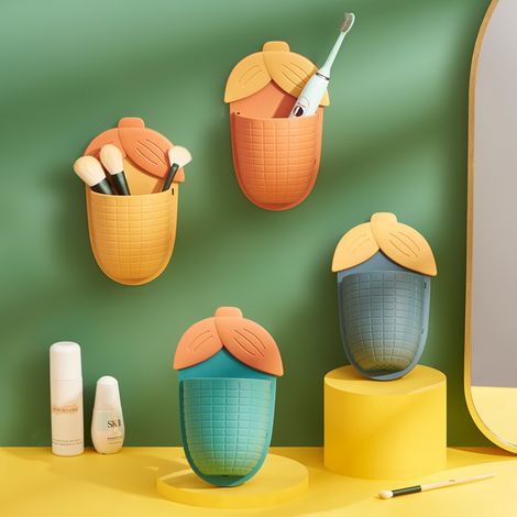 Étagère créative pour salle de bain, étagère de rangement pour brosses à maquillage et à dents, égouttoir pour dentifrice (jaune, vert, bleu, vert)