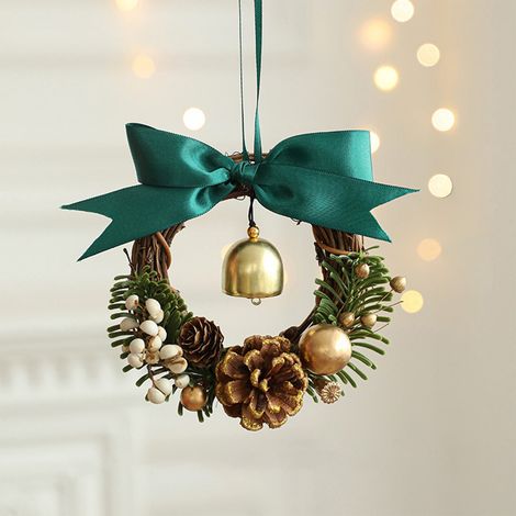 Guirlande De Noël Extérieure - Couronne Pendante Avec Nœud Clochette Et Pommes De Pin - Décoration Porte Mur Arbre De Noël - 1 Pièce (1/5)