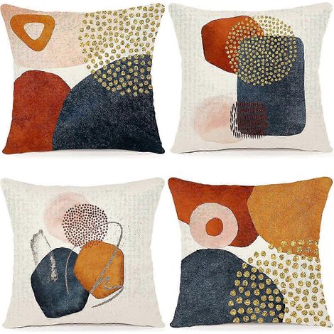 Ensemble de 4 housses de coussin en lin à motif géométrique pour chambre, canapé, coussins d'extérieur (45 x 45 cm) (1/5)