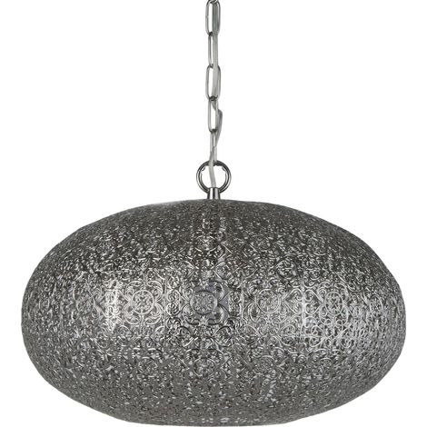 Suspension métal E27 ronde Ø 39 cm H : max. 120 cm Suspension nickel brillant (1/5)