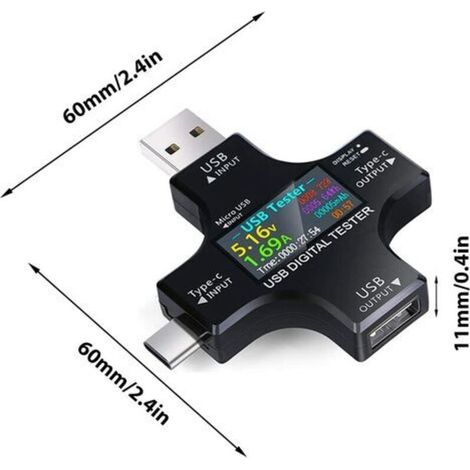 Testeur USB Multimètre USB C Meter de Courant et de Tension 3.3-30V 0-5.1A Tester 2 en 1 Voltmetre Amperemetre Capacité Alimentation Wattmètre Chargeur Détecteur
