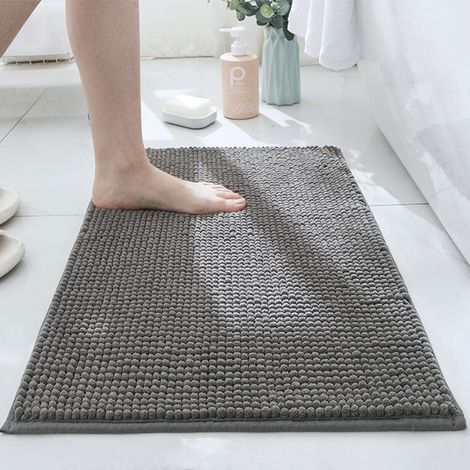 Tapis de salle de bain gris foncé 4060cm chenille ultra doux absorbant lavable en machine adapté aux sols de salle de bain, 1 pièce (1/5)