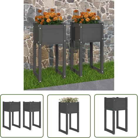 The Living Store Pflanzkübel 2 Stk. Grau 40x40x81 cm Massivholz Kiefer - Blumentopf - Kiefernholz - Gartenmöbel - Balkonpflanzen - Terrasse (1/5)