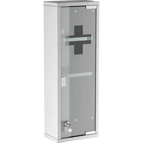 Armario botiquín de pared con cierre 20 x 12 x 58 cm acero inoxidable plata (1/3)