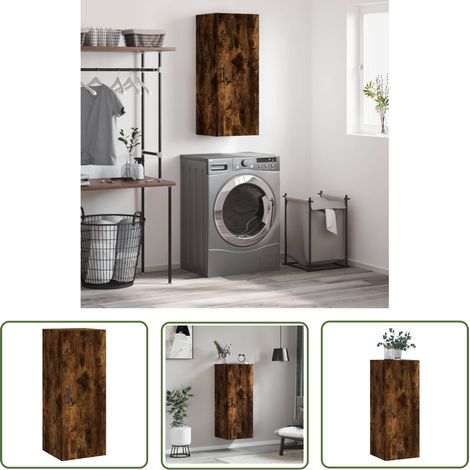 The Living Store Wandschrank Räuchereiche 34,5x34x90 cm - Sideboard - Holzschränkchen - Regal - Aufbewahrung - Wandregal (1/5)