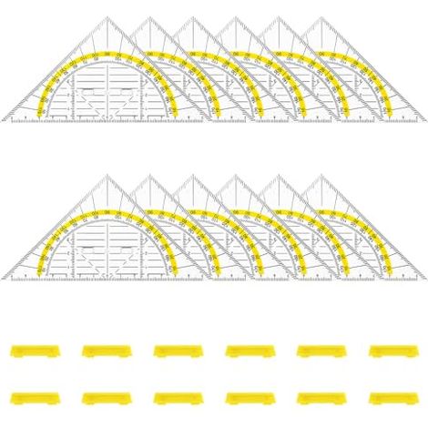 Equerre Ecole Rapporteur 12PCS Règle Equerre Rapporteur 2 en 1 Equerre de Géométrie Hypoténuse Kit Geometrie Triangle Equerre avec Poignée Equerre de Géométrie pour Etudiants Enfants Bureau (1/5)