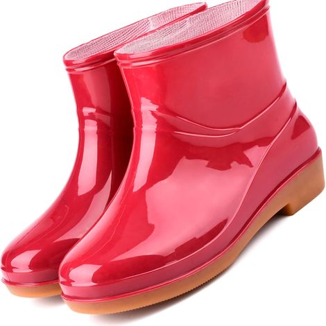Bottes de pluie basses pour femmes, antidérapantes et élégantes, chaussures aquatiques tendance, semelle en caoutchouc durable, pointure 37 (rouge). (1/5)