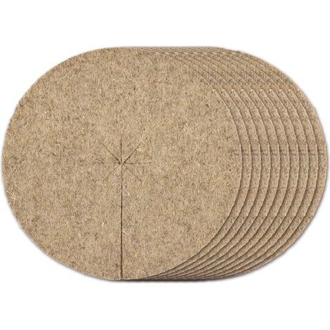 Paquete de 10 discos de acolchado, cáñamo 600 g/m², ranura central, protección de raíces, huerto. (1/3)