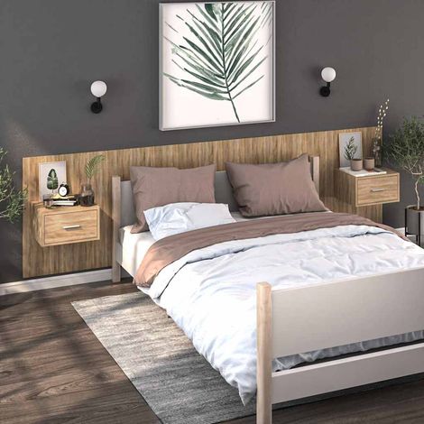 vidaXL Mesita de noche de pared 2 unidades color roble Sonoma (1/5)