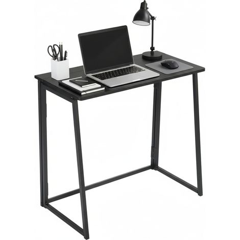 Bureau Pliable - 80 x 40 cm - avec Cadre en métal et Plateau en Bois MDF - Bureau Pliable pour la Maison, Le Bureau à Domicile, Les Jeux et Les études - Design Industriel (Noir) (1/4)