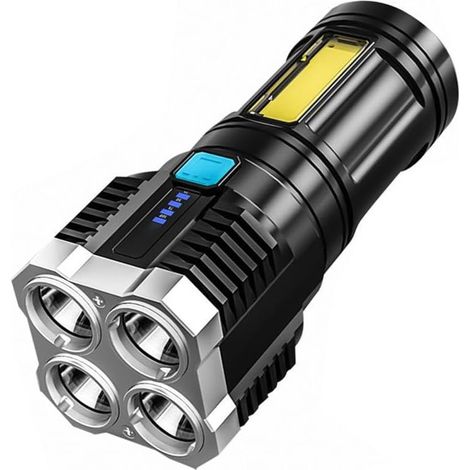Wiederaufladbare LED-Taschenlampe, 4 Batterien, superhell, 4 Modi, mit COB-Arbeitslicht, wasserdicht, leistungsstarke Taschenlampe, geeignet für Notfälle, Wandern und Camping.