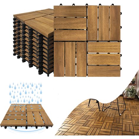AUFUN Dalles Terrasse en bois d'acacia 30 x 30 cm (1/5)