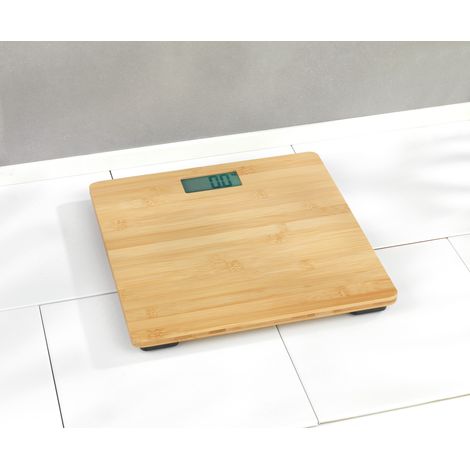 WENKO Personenwaage Bambusa aus Bambus, digitale Körperwaage bis 180 kg, Braun, Bambus natur
