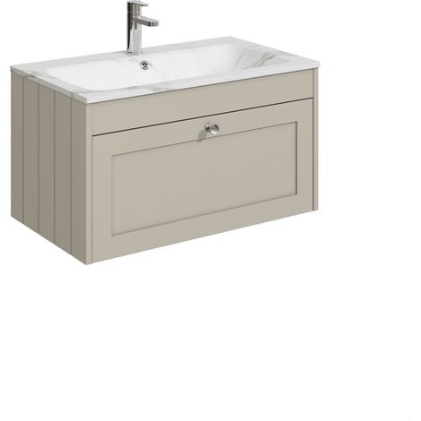 Balterley Butterton 800mm Wall Hung 1 Drawer Unit with Stone Basin 1 Tap Hole, Pebble Grey (1/4)