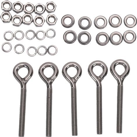 Lot de 10 boulons à œil filetés M10 en acier inoxydable 304 avec écrou pour suspension de câbles et lampes (type anneau). (1/5)