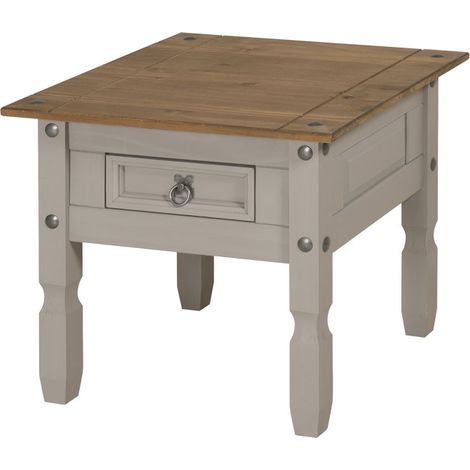 Corona Grey Wax 1 Drawer Lamp Table (1/4)