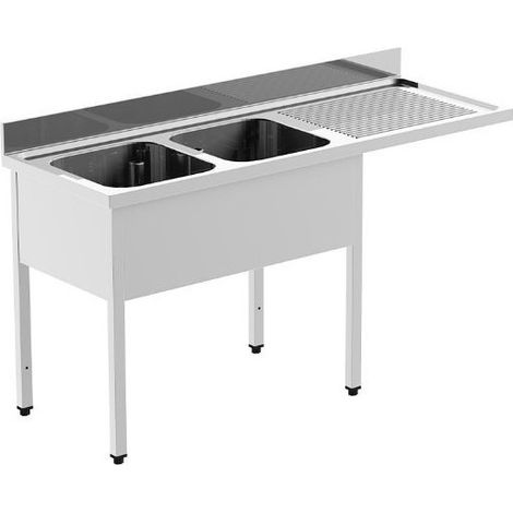Plonge inox avec 2 éviers à gauche - série 700 - long. 1800 mm - AFI COLLIN-LUCY