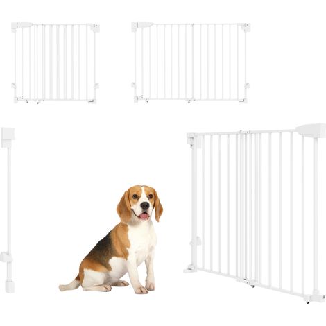 Barrière de sécurité pour chien, 74,5-111,5 x 74,5 cm, barrière d'escalier, fermeture automatique, ouverture d'une seule main, blanche (1/5)