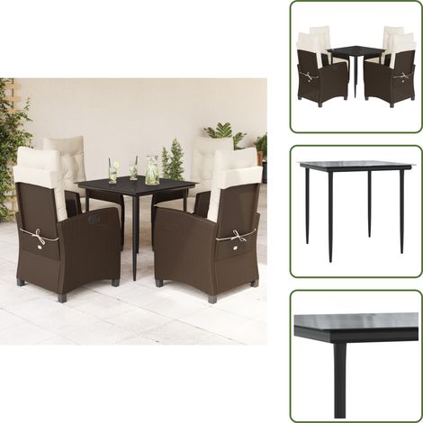 Chaise de jardin inclinable - vidaXL Ensemble à manger de jardin 5 pcs et coussins marron poly rotin - Coussin de siège (1/5)