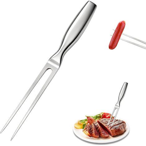 Fleischgabel aus Edelstahl mit Griff, 27 cm, zweizinkig, zum Tranchieren, Servieren und für Grillgerichte wie Schweinefleisch, Hähnchen, Schnitzel und Putenbraten
