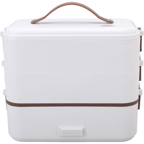 Boîte-repas chauffante électrique 1,2L 3 niveaux en PP alimentaire, poignée silicone, prise UE 220V pour bureau et voyage