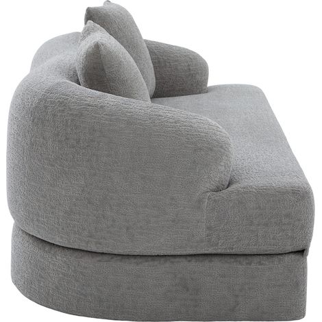 Divano letto 2 posti convertibile in tessuto chenille grigio chiaro con 2 cuscini (1/5)