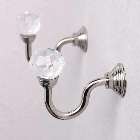 Embrasses de Rdeaux Crochets Décoratfs en Crstal Rdeau de Crstal Embrasses Murale en Métal Crochet de Suspenson Support (Argent, paire) (1/4)