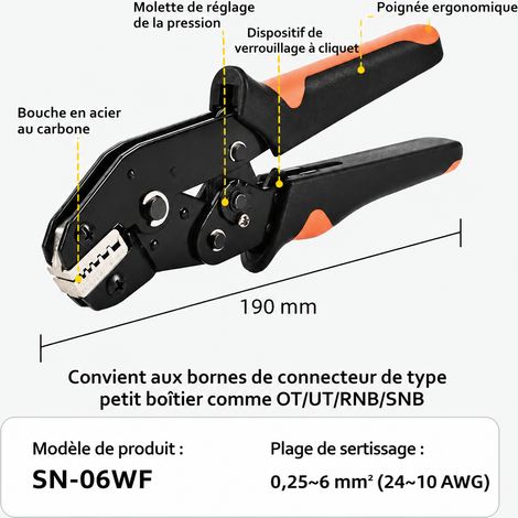 Pince à sertir à cliquet SN-06WF pour embouts style européen 0.25-6mm² sn-06wf 190 0.25-6mm2 370 g – Livraison gratuite