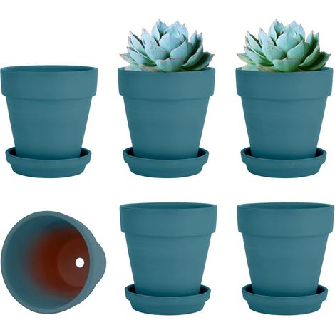 Lot de 6 Pots de Fleurs en Terre Cuite avec Soucoupe - 10,2 cm - avec Drainage, Parfaits pour Les Plantes, Les travaux manuels (1/5)
